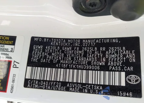 2017 Toyota Camry Se из США, поврежденный, VIN 4T1BF1FK1HU399006